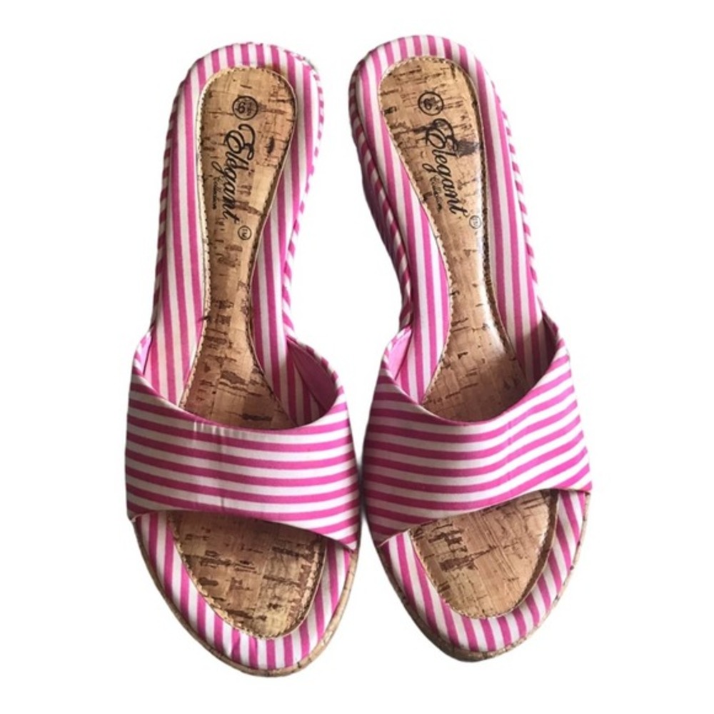 Elegant Collection Pink/White Striped Wedges
